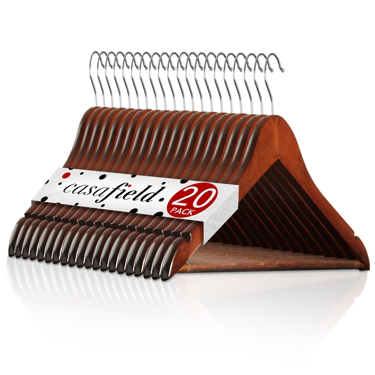 Casafield - 20 Wooden Suit Hangers - Premium Lotus Wood with Notches & Chrome Swivel Hook for Dress Clothes, Coats, Jackets, Pants, Shirts, Skirts